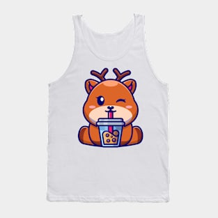 Cute deer drinking boba milk tea cartoon Tank Top